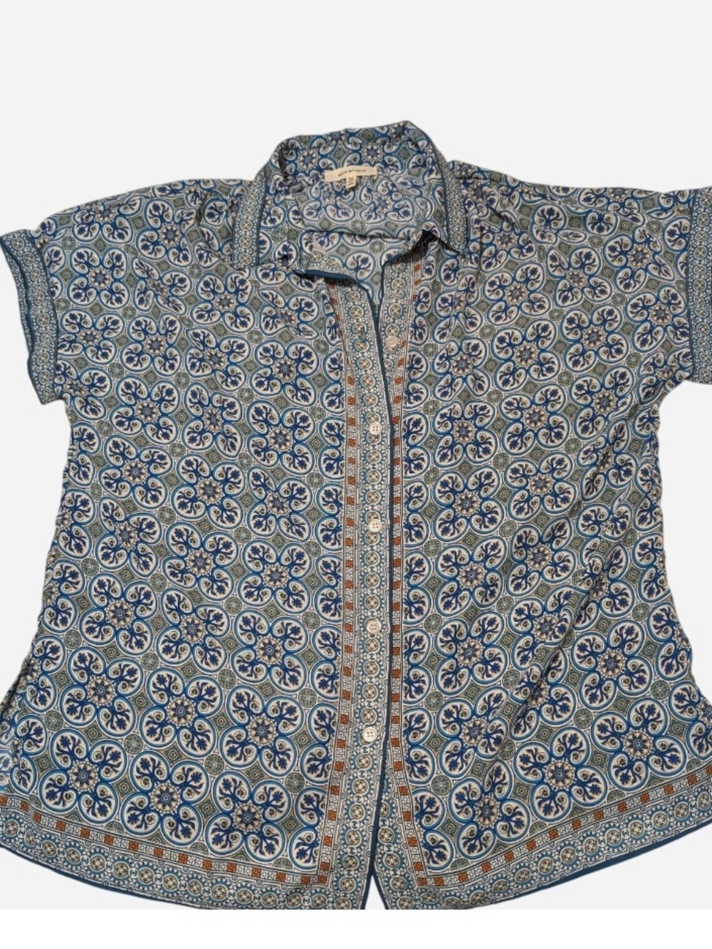 Pre-owned Max Studio Blue and Cream Medallion Print Shirt